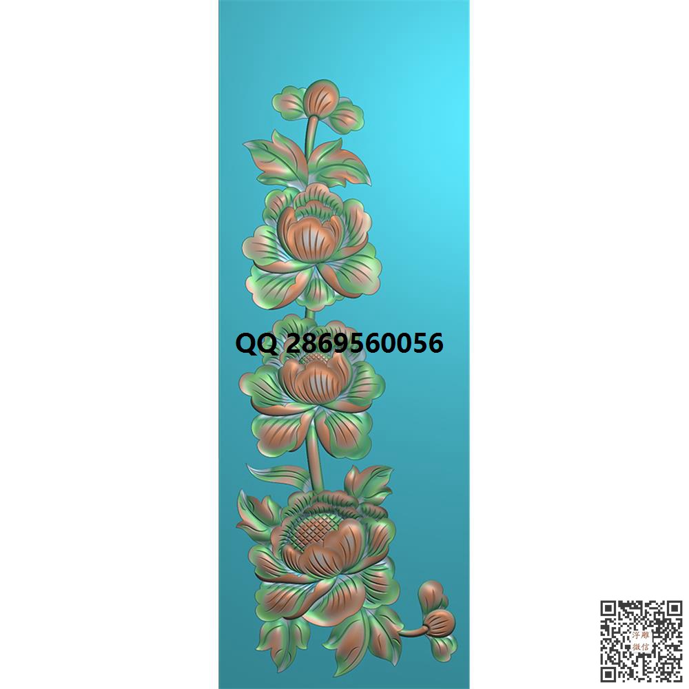 MDN-782牡丹 竖向_花草浮雕素材洋花四季花鸟精雕图浮雕图